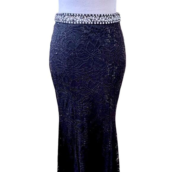 Vtg 90s Bling Goth Dark Fairy Black Sexy Sequin Mermaid Maxi Skirt Stretch 6 - Picture 2 of 9